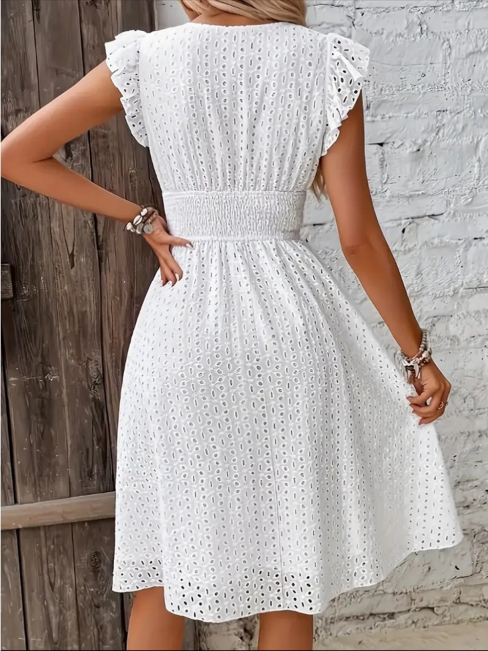 NWT. White Eyelet Fit-and-Flare Sundress - Picture 2 of 8